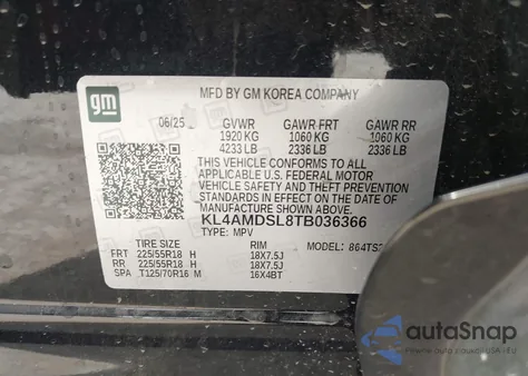 2026 Buick Encore Gx Sport Touring Fwd z USA, uszkodzony, nr VIN KL4AMDSL8TB036366